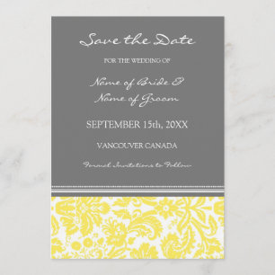 Yellow Grey Photo Wedding Save the Date Card
