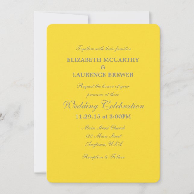 Yellow Grey Plain Simple Wedding Invitation (Front)