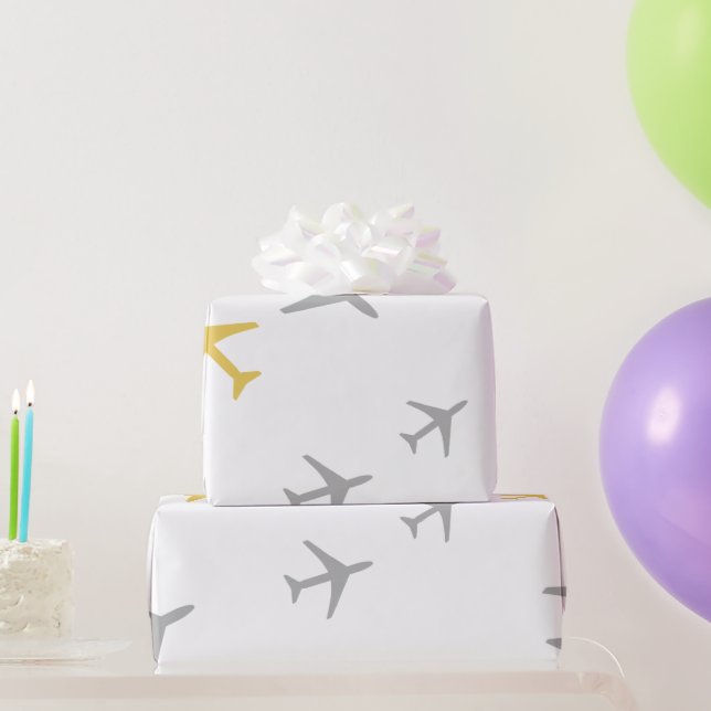 Yellow Grey Planes Aeroplanes Aviation Fly Airways Wrapping Paper (Party Gifts)