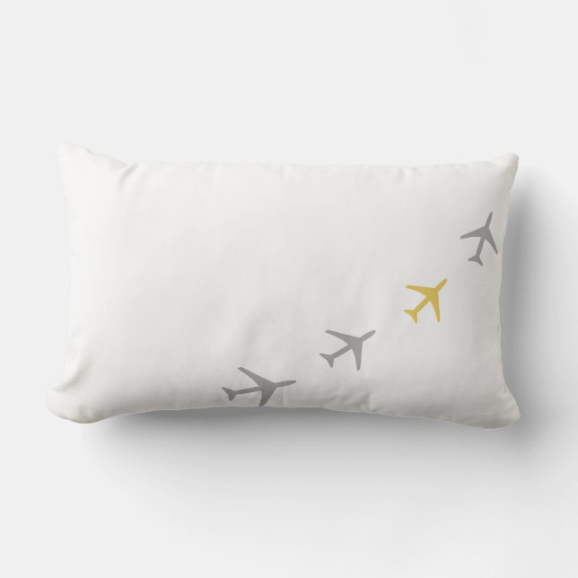Yellow Grey Planes Aeroplanes Aviation Fly Cushion (Front)