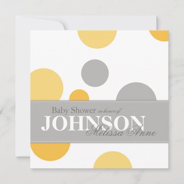 Yellow Grey Polka Dots Baby Shower Invitation Card (Front)