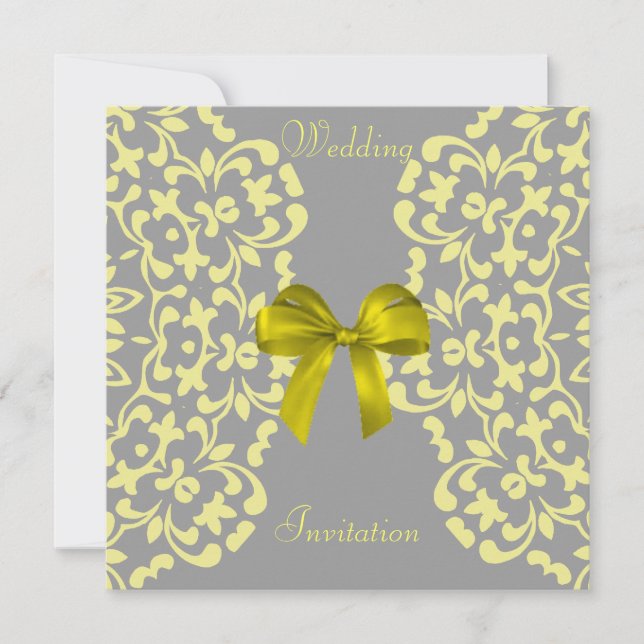 Yellow Grey Pretty Lace Wedding Invitations (Front)