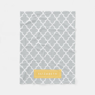 Yellow & Grey Quatrefoil   Fleece Blanket