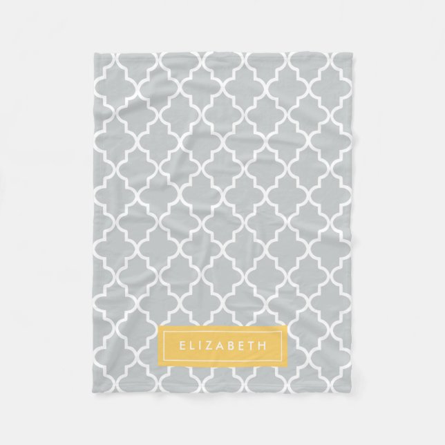 Yellow & Grey Quatrefoil | Fleece Blanket (Front)