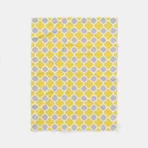 Yellow & Grey Quatrefoil Geometric Pattern Fleece Blanket