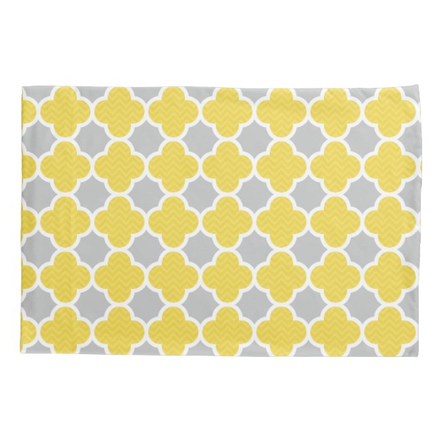 Yellow & Grey Quatrefoil Geometric Pattern Pillowcase (Back)