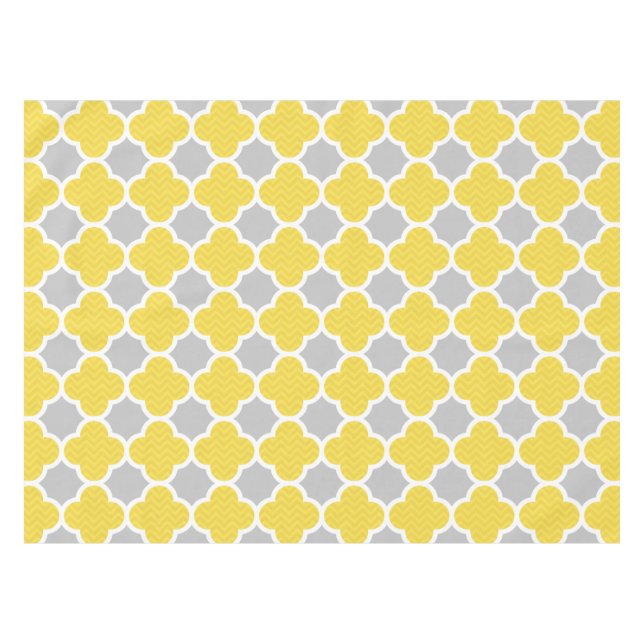 Yellow & Grey Quatrefoil Geometric Pattern Tablecloth (Front (Horizontal))