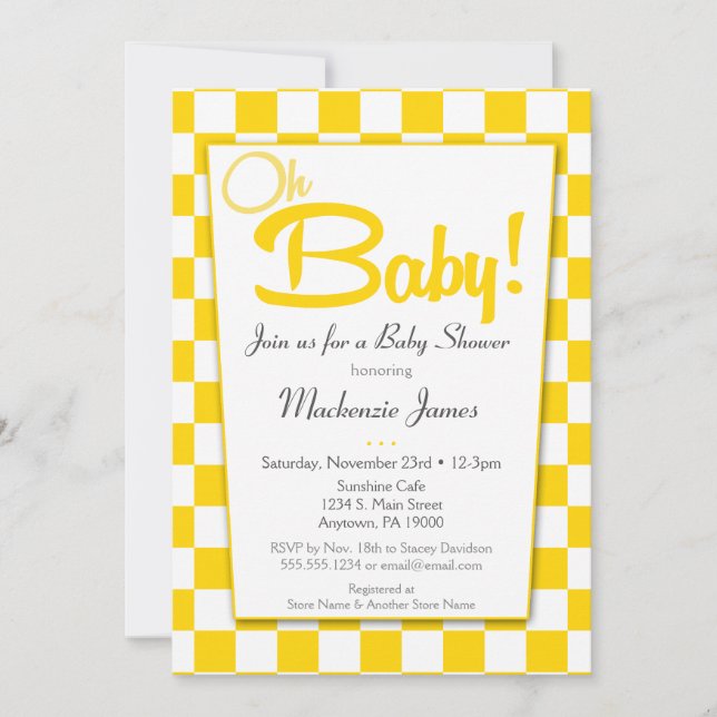 Yellow Grey Retro 50s Diner Baby Shower Invitation (Front)