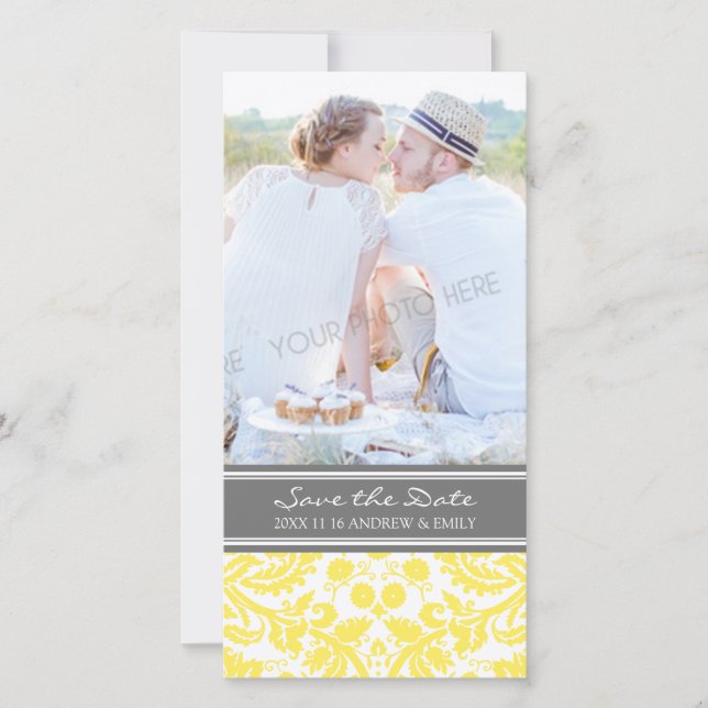Yellow Grey Save the Date Wedding Photo Cards (Front)