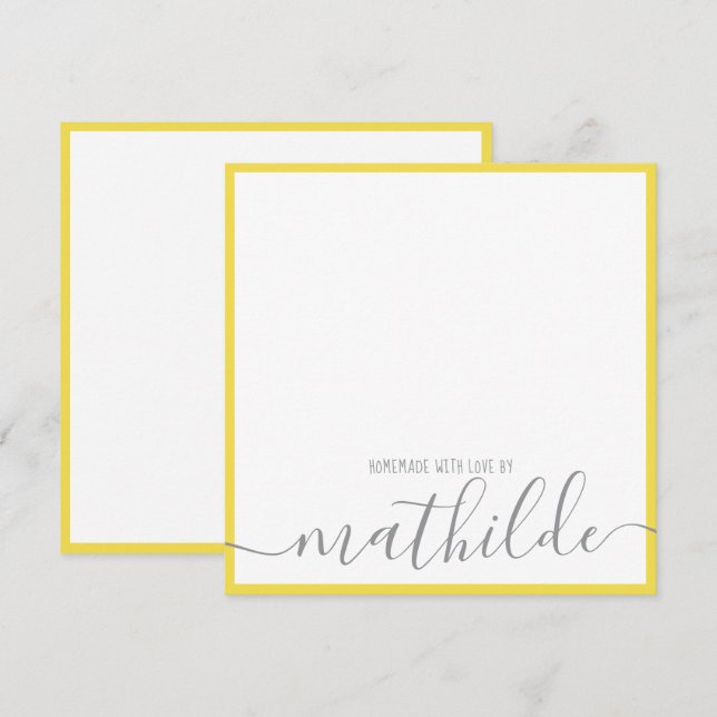 Yellow Grey Script Personal Stationery Card (Front/Back)