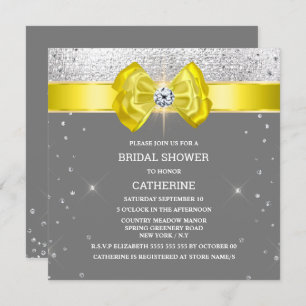 Yellow grey silver glitter bow elegant sparkle invitation