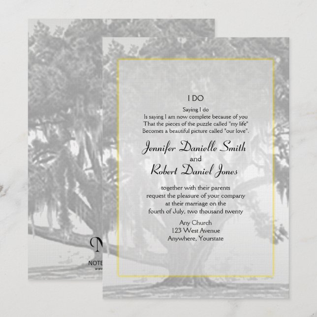 Yellow Grey Silver Mossy Oak Wedding Invitation (Front/Back)