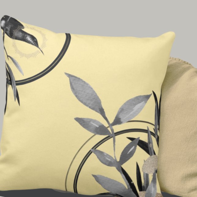 Yellow & Grey Simple Watercolor Leaves Cushion (Creator Uploaded)