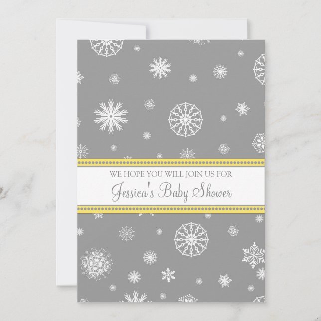 Yellow Grey Snow Christmas Custom Baby Shower Invitation (Front)