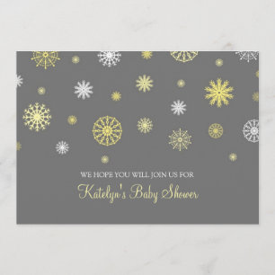 Yellow Grey Snow Christmas Custom Baby Shower Invitation