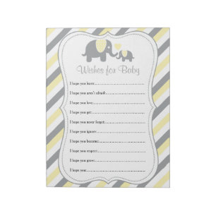 Yellow & Grey Stripe Elephant Baby Shower - Wishes Notepad