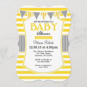 Yellow Grey Stripes Baby Shower Invitation