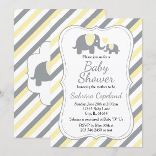 Yellow & Grey Stripes Elephant    Baby Shower Invitation