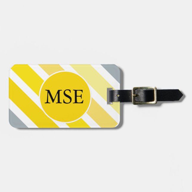 Yellow Grey Stripes Luggage Tag (Front Horizontal)