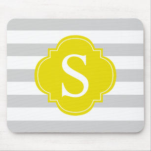 Yellow Grey Stripes Monogram Mouse Mat