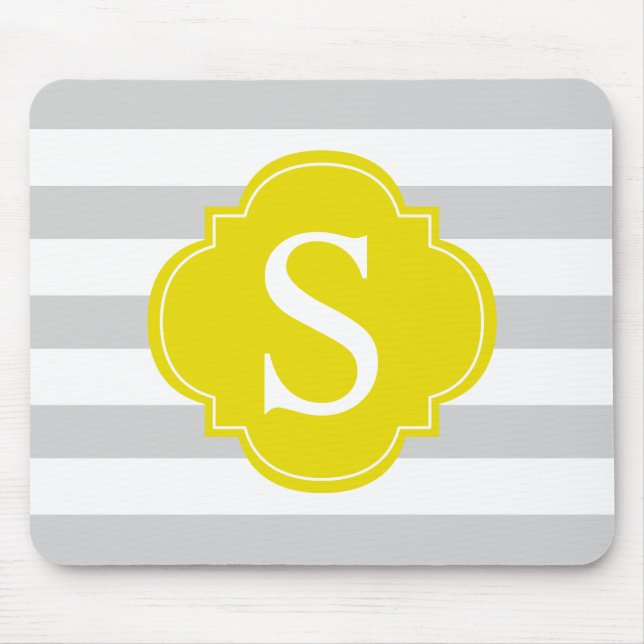 Yellow Grey Stripes Monogram Mouse Mat (Front)