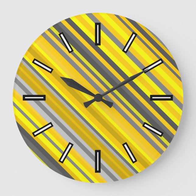 Yellow & Grey Stripes Pattern Clock (Front)