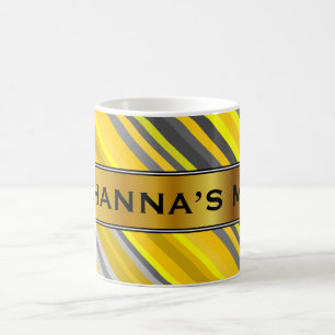 Yellow & Grey Stripes Pattern + Custom Name Mug