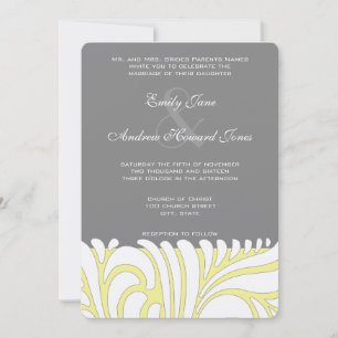 Yellow & Grey Swirl Pattern Wedding Invitation