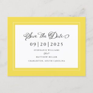 Yellow Grey Trendy Save The Date Elegant Wedding Announcement Postcard
