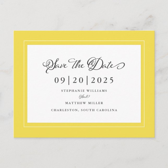 Yellow Grey Trendy Save The Date Elegant Wedding Announcement Postcard (Front)
