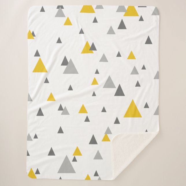 Yellow & Grey Triangles Geometric Pattern Sherpa Blanket (Front)