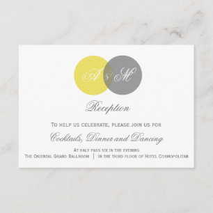 Yellow & Grey Twin Monogram Wedding Reception Card