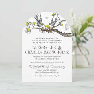 Yellow & Grey Vintage Birds Wedding Invite