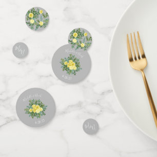 Yellow & Grey Vintage Elegant Floral Wedding Confetti
