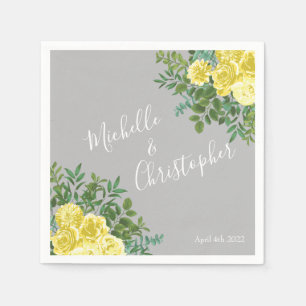 Yellow & Grey Vintage Elegant Floral Wedding Napkin