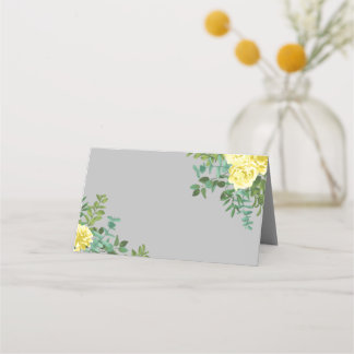 Yellow & Grey Vintage Elegant Floral Wedding Place Card