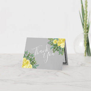 Yellow & Grey Vintage Elegant Floral Wedding Thank You Card
