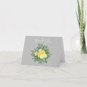 Yellow & Grey Vintage Elegant Floral Wedding Thank You Card