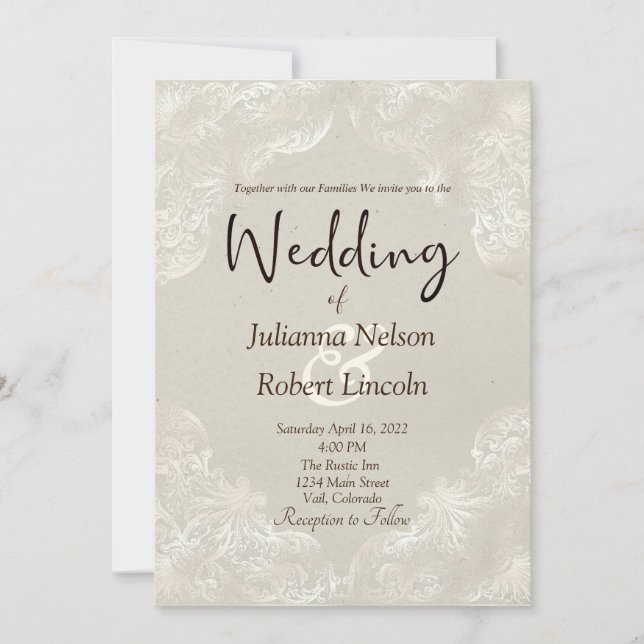 Yellow grey vintage gilded white invitation (Front)
