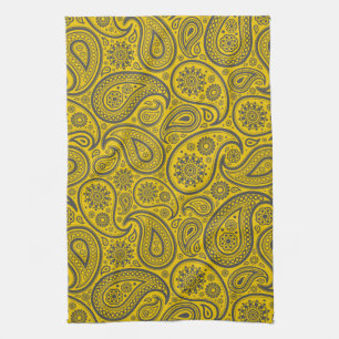 Yellow & Grey Vintage Paisley Damasks Tea Towel