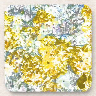 Yellow grey water colour flower pattern design coaster