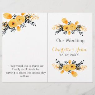 yellow grey watercolor floral wedding program