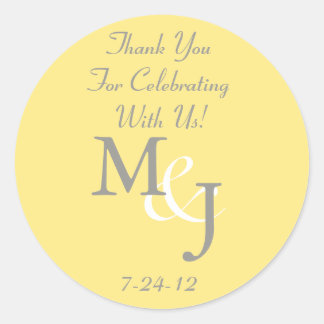 Yellow & Grey Wedding Favour Labels w/ Text