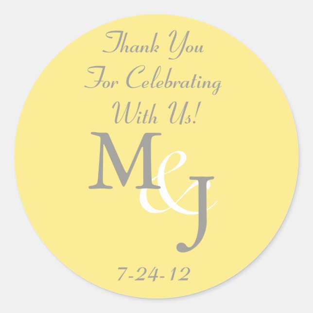 Yellow & Grey Wedding Favour Labels w/ Text (Front)