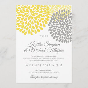 Yellow & Grey Wedding Invitations   Floral & Fun