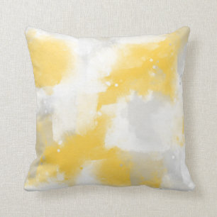 Yellow Grey & White Abstract Brushstrokes Cushion