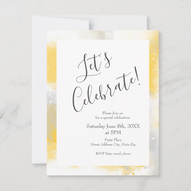 Yellow Grey & White Abstract Brushstrokes Invitation (Front)