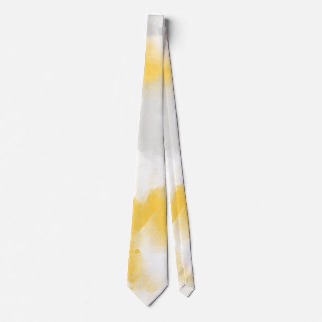 Yellow Grey & White Abstract Brushstrokes Tie (Front)