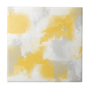 Yellow Grey & White Abstract Brushstrokes  Tile