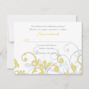 Yellow Grey White Abstract Floral Wedding RSVP Card